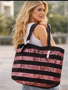 Victoria’s Secret Pink Sequin Stripe Tote Bag